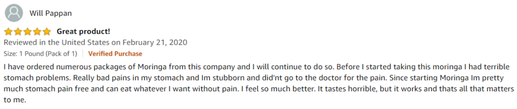review of moringa powder for stomach