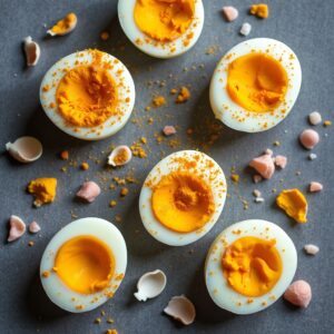 hard boiled eggs with turmeric powder